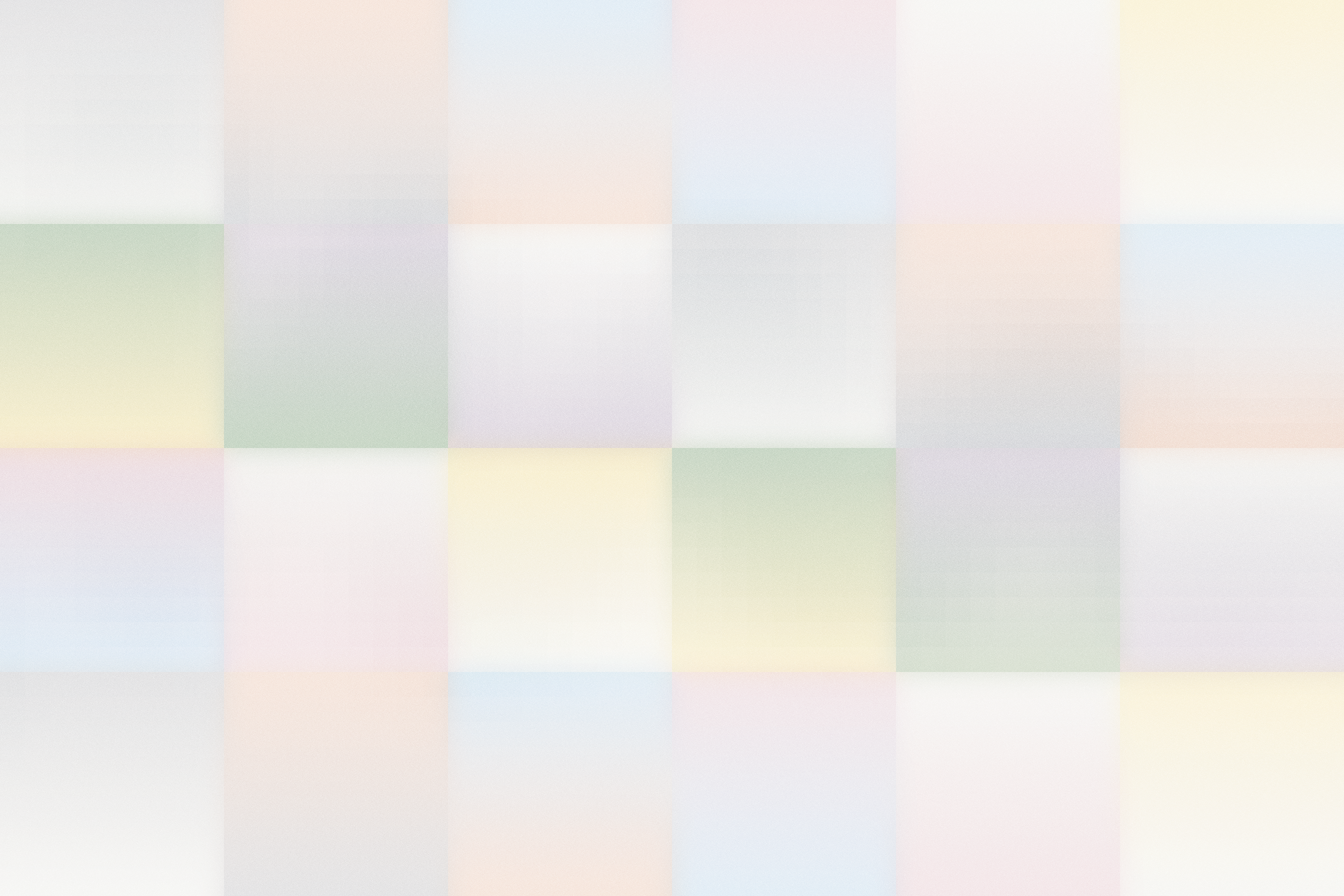 Muted checkerboard grid in pastel tones of grey, peach, sky blue, sage green, and pale yellow.