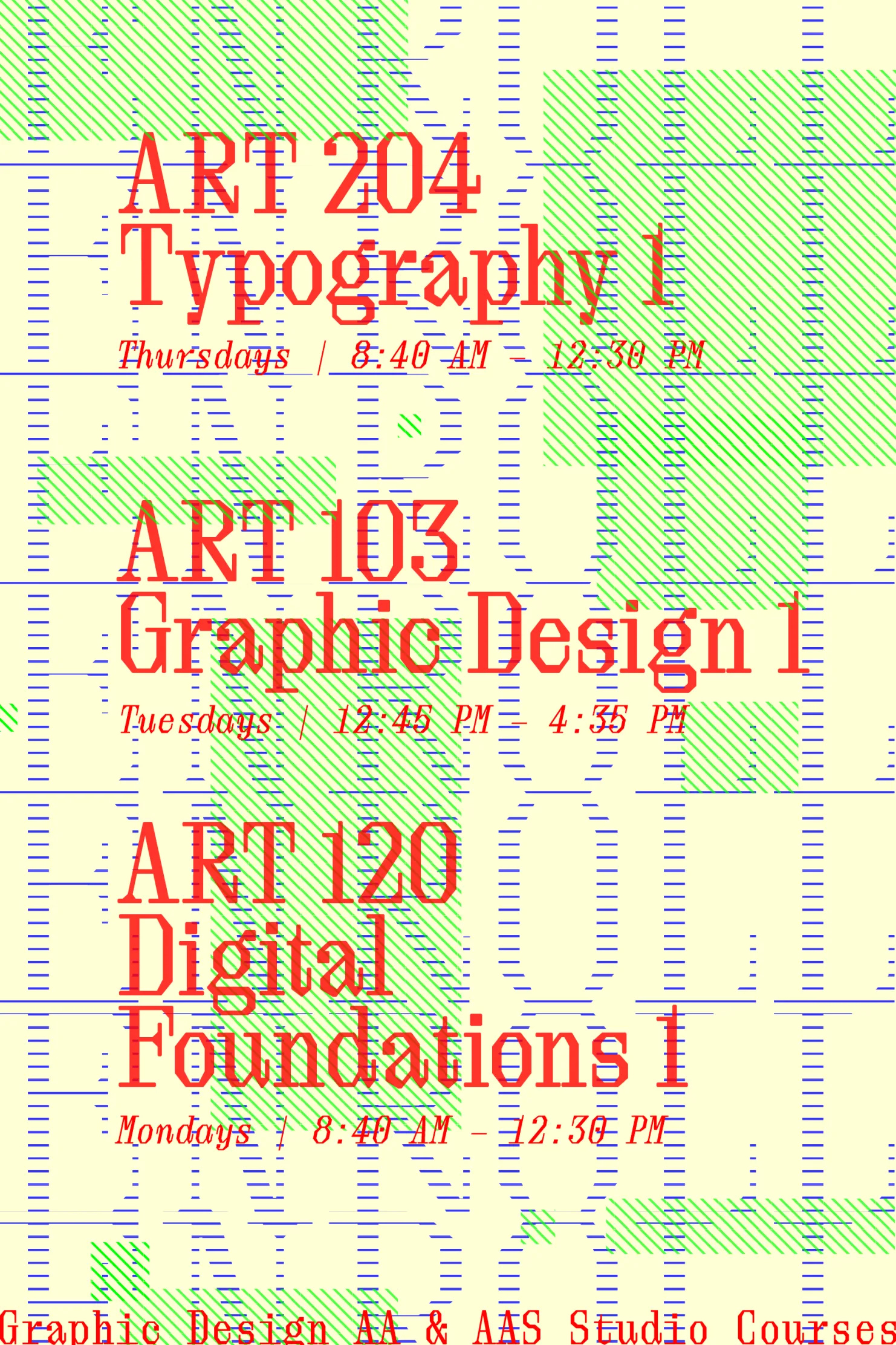 A poster with info about classes design with bold colors.